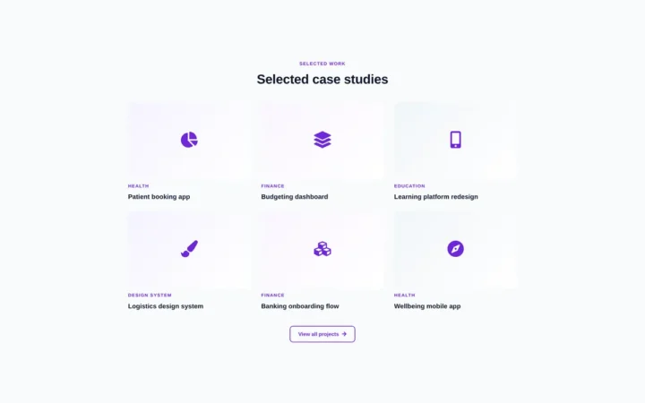 Desktop preview of the Case study grid Elementor template