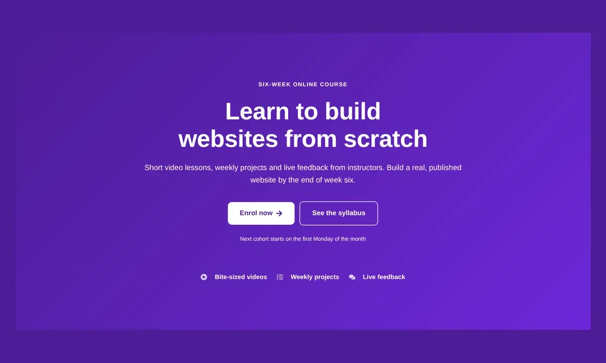Desktop preview of the Course launch hero on gradient Elementor template