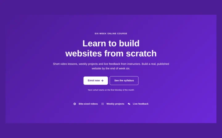 Desktop preview of the Course launch hero on gradient Elementor template
