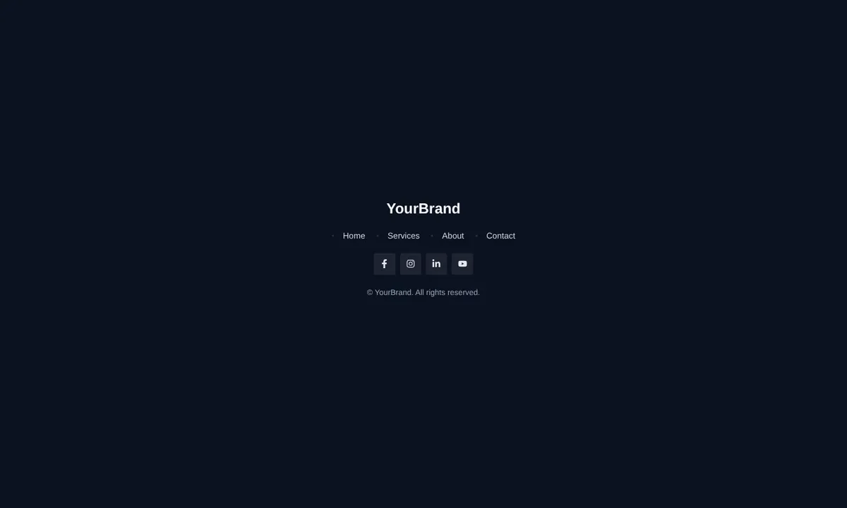 Desktop preview of the Dark centred footer Elementor template