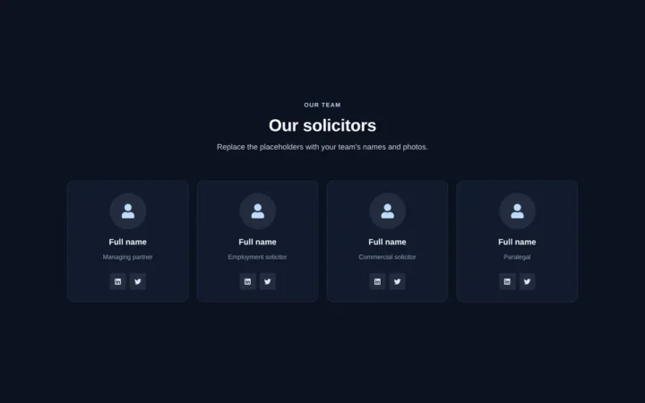 Desktop preview of the Dark team grid Elementor template
