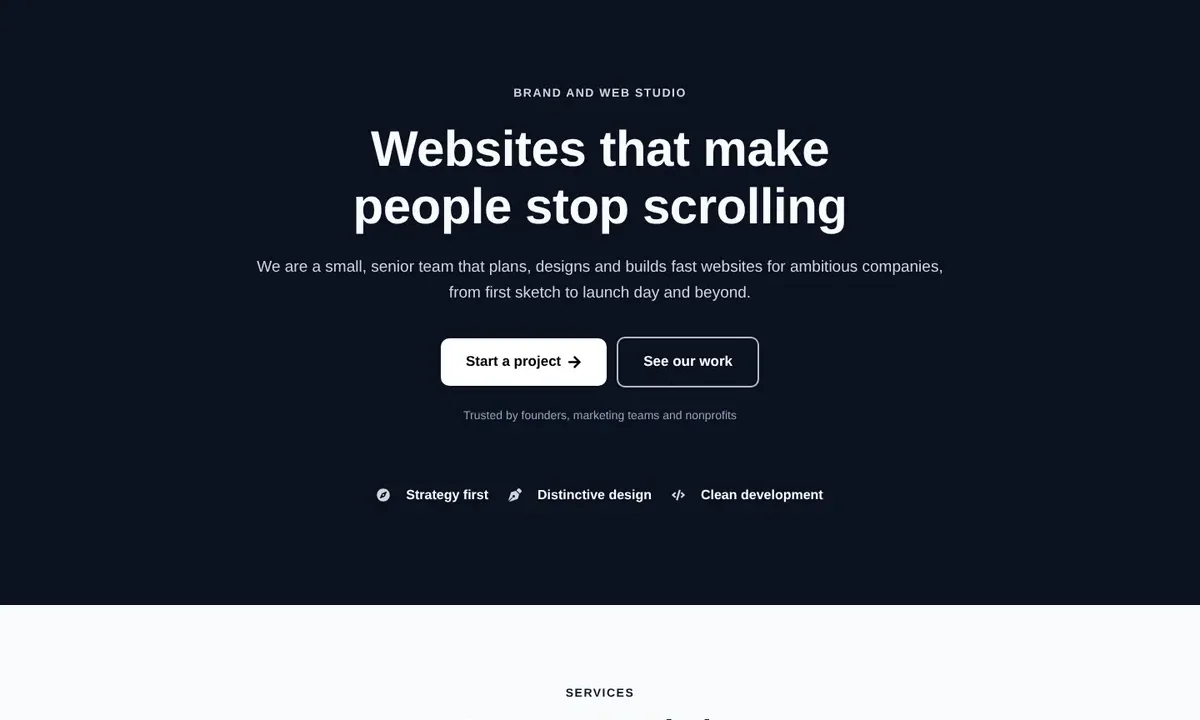 Desktop preview of the Design agency home page Elementor template