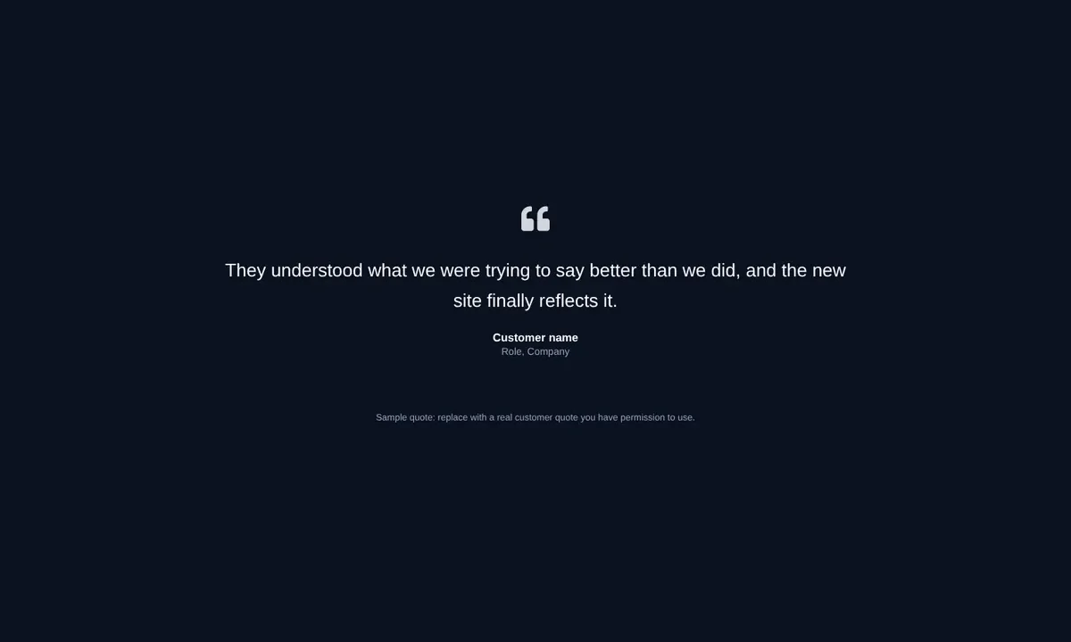 Desktop preview of the Large dark quote Elementor template