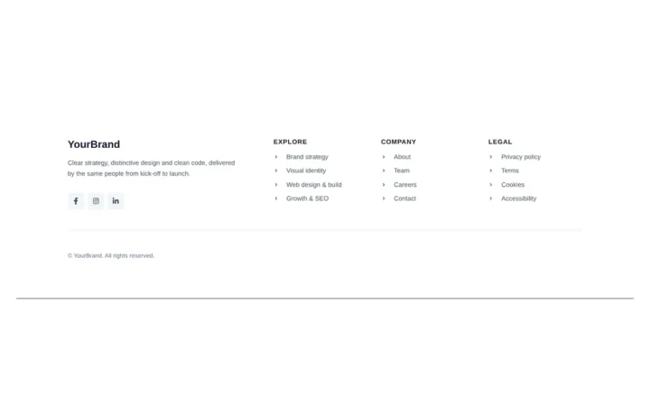 Desktop preview of the Light four-column footer Elementor template