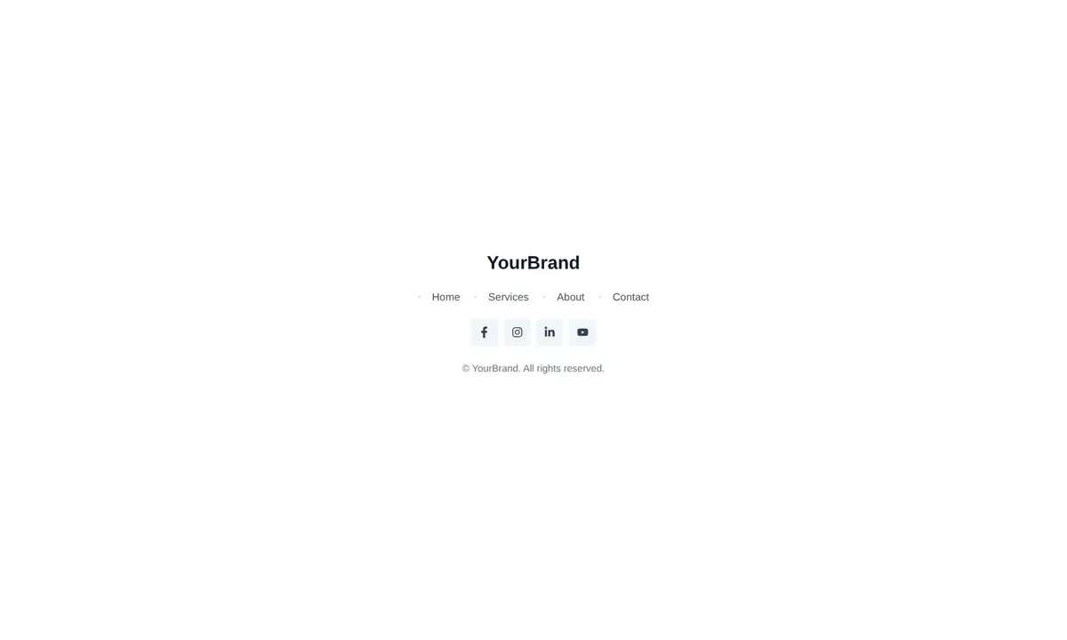 Desktop preview of the Minimal centred footer Elementor template