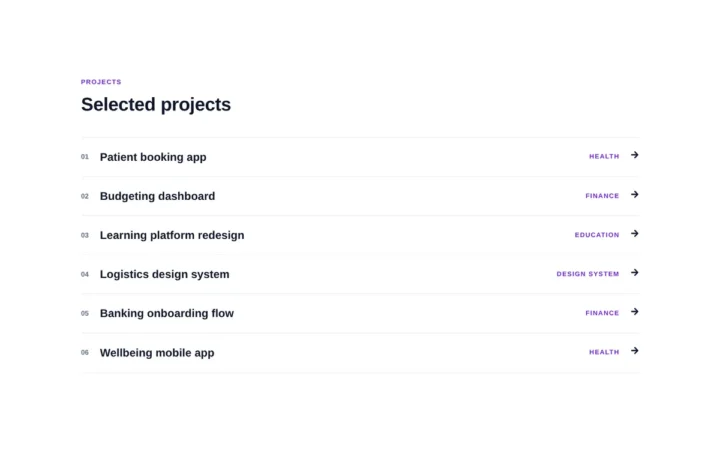 Desktop preview of the Numbered project list Elementor template