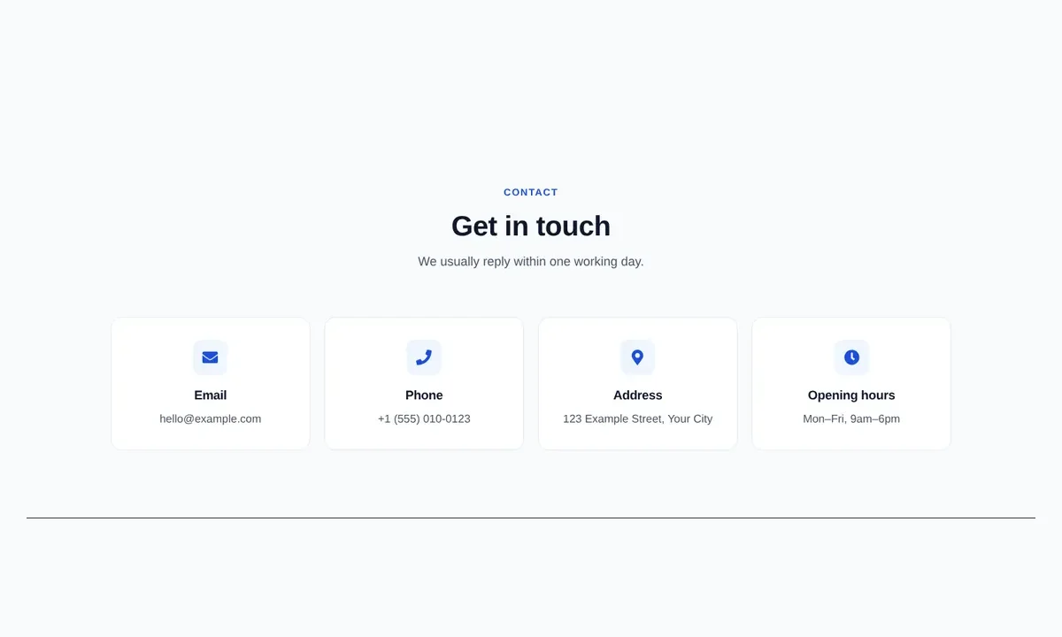 Desktop preview of the Office contact cards Elementor template