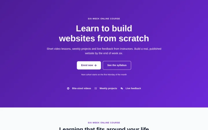 Desktop preview of the Online course sales page Elementor template