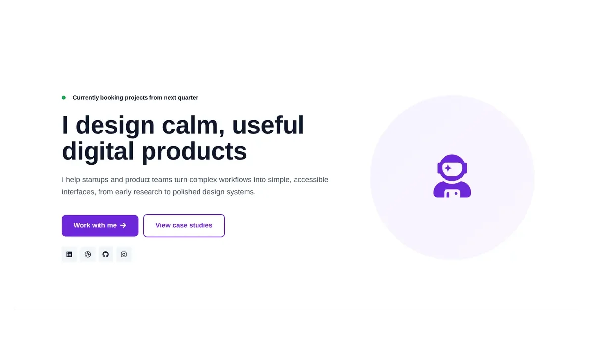 Desktop preview of the Personal portfolio introduction Elementor template