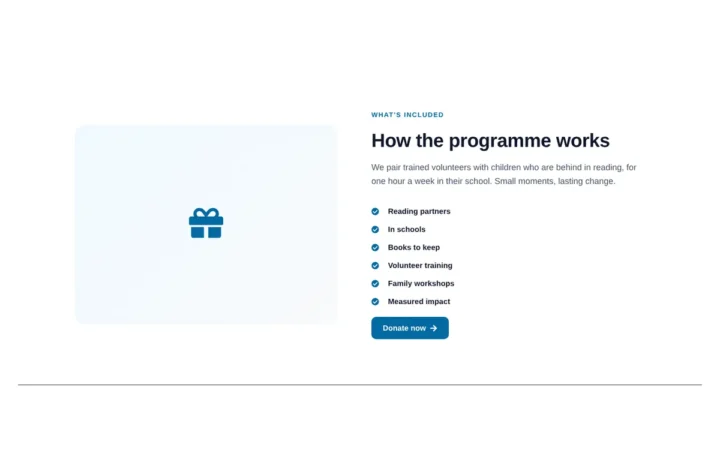 Desktop preview of the Programme checklist with visual Elementor template