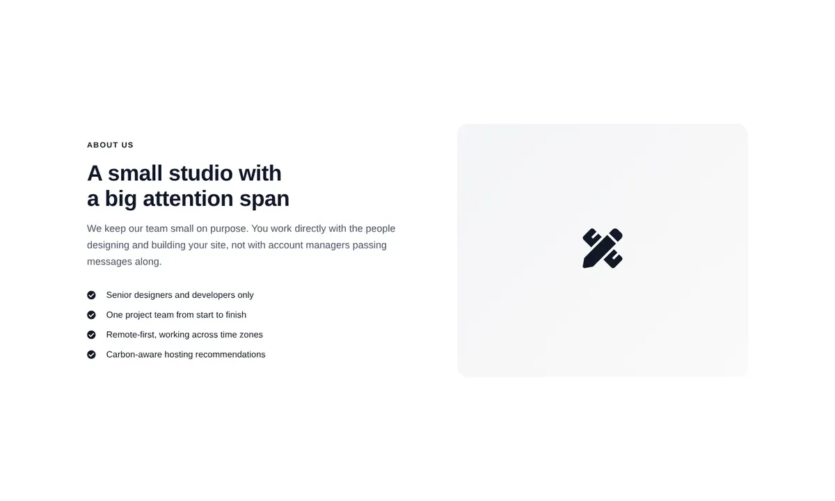 Desktop preview of the Studio story with visual Elementor template
