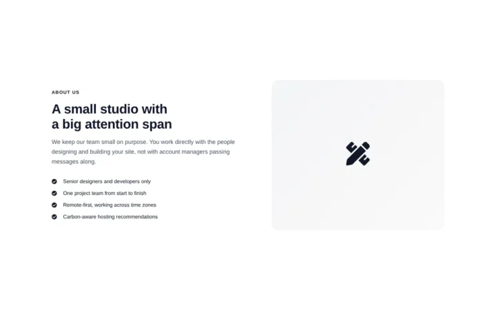 Desktop preview of the Studio story with visual Elementor template