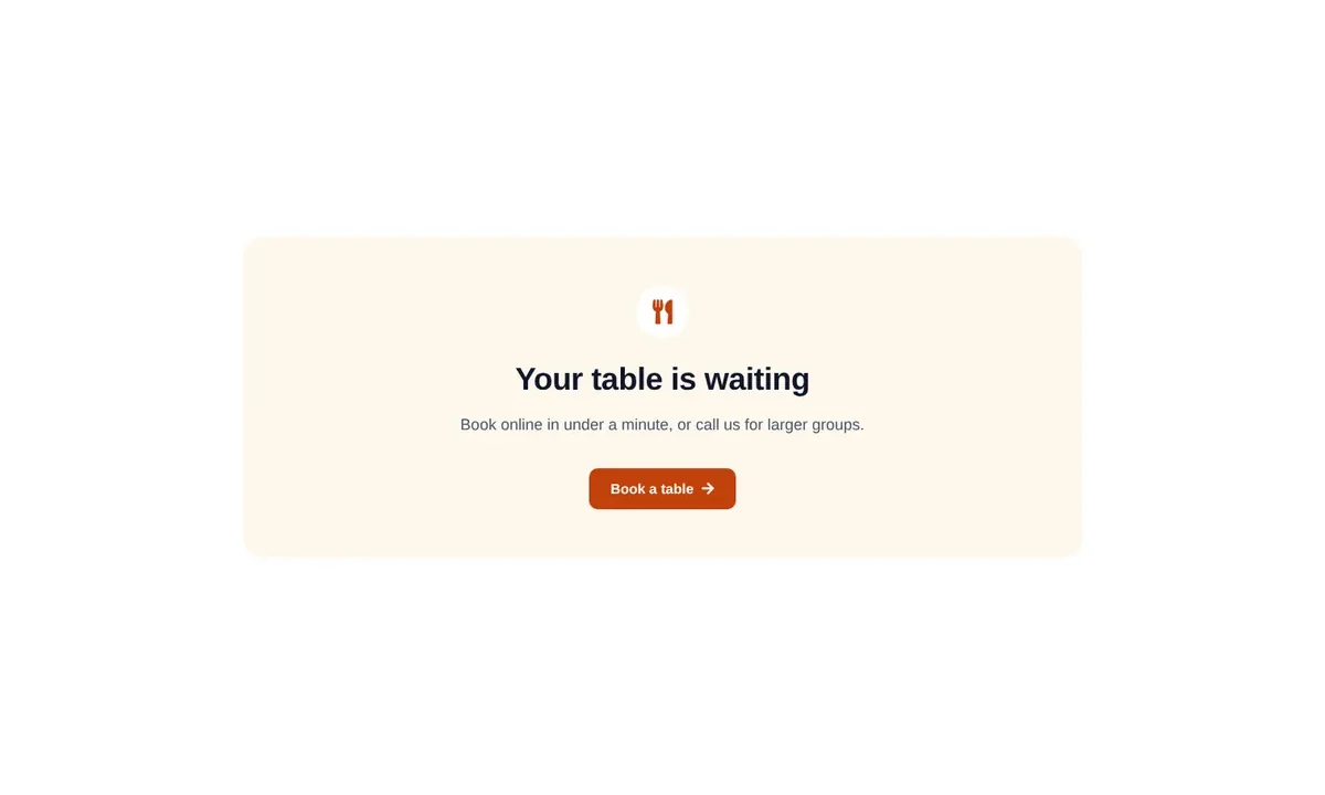 Desktop preview of the Table booking CTA card Elementor template