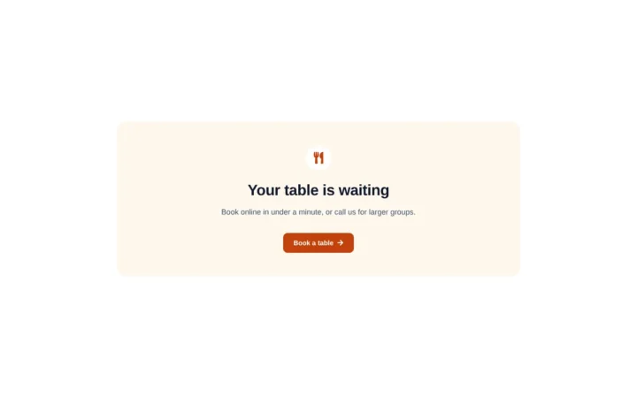 Desktop preview of the Table booking CTA card Elementor template