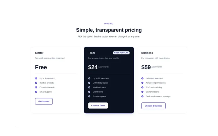 Desktop preview of the Three-tier SaaS pricing Elementor template