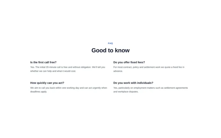 Desktop preview of the Two-column static Q&A Elementor template